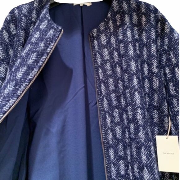 Collarless Blue White Tweed Mid-Length Coat by Tularosa - Picture 4 of 4